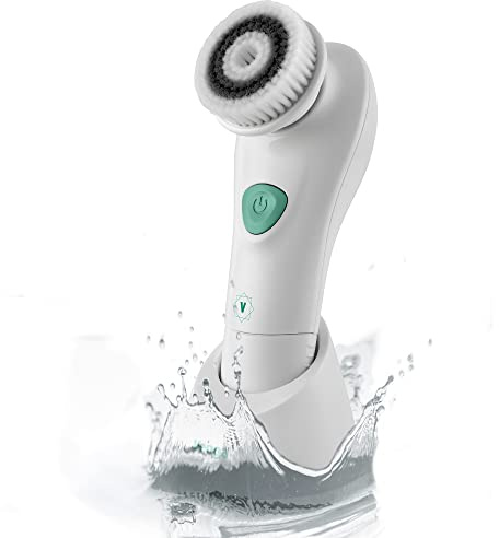 Venga! Brosse Nettoyante Electrique pour le Visage, Brosse à Poils Doux, 2 Réglages de Vitesse, Oscillation de 6°, Résistance à l'eau IPX5, Blanc/Menthe, VG FAC 3000 BU