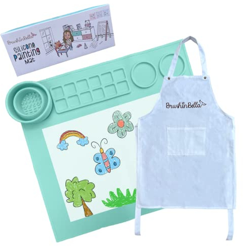 BrushinBella Silicone Craft Mat 15 x 17 inch - Large Silicone Art Mat with Apron - Painting Mat, Resin Mat, Clay Mat - Dishwasher-Safe, Heat Resistant Mat - Modern Paint Mat for Craft Lovers, DIYers