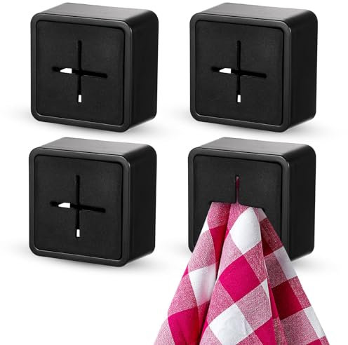 4 pezzi autoadesivi portasciugamani, senza foratura, in ABS, portasciugamani da cucina, porta asciugamani di alta qualità, autoadesivo, colore nero