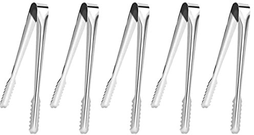 5pcs Stainless Steel Ice Tongs, 6 inch Mini Serving Tongs, Small Sugar Tongs for Food Sweets Bread Cake Kitchen Wedding Party Bar Bucket
