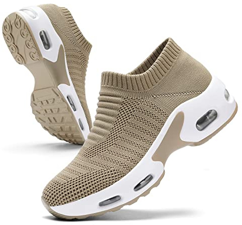MRIP Women Walking Shoes Mesh Sneakers for Shoes for Slip on Sock Sneakers Women Nurse Loafers Light Weight Air Cushion Running Work Shoes Brown