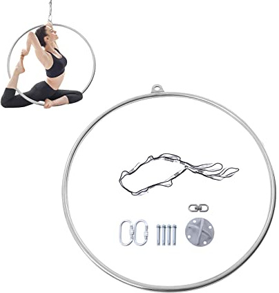 Aerial Hoop, 85cm/90cm Aerial Ring Set Fully Strength Tested 250LBS Single Point Circus Aerial Equipment Yoga Hoop with Accessories, Circus Props Great for Dancing Studio (90cm/35.43in)