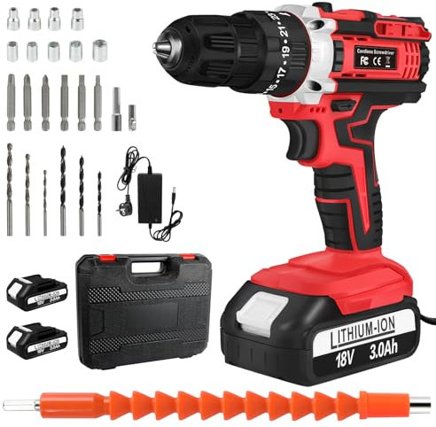 LabTEC 21V Elektro-Akku-Bohrschrauber-Set, Leistungsstarker Motor-Treiber LED-Schrauber mit 2 Batterien 3000mAh und Ladegerät, Geeignet für Haus, Garten und Heimwerkerarbeiten