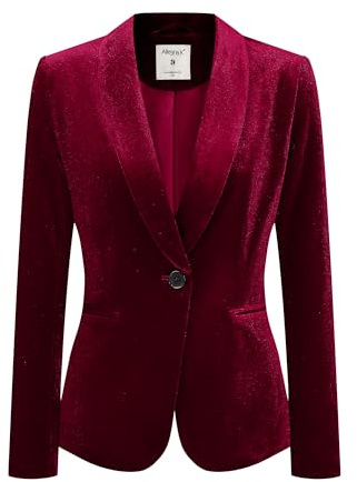 Allegra K Damen-Büromantel Einfarbiger Schalkragen Knopf Samt Blazer VelWeinrot XXL