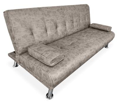 amuéblate Online - Sofá Cama Clic Clac Tipo Libro de 3 Plazas Modelo Midway con Cojines Decorativos, Diseño Moderno, Práctico y Funcional, Acabado en Gris Cemento