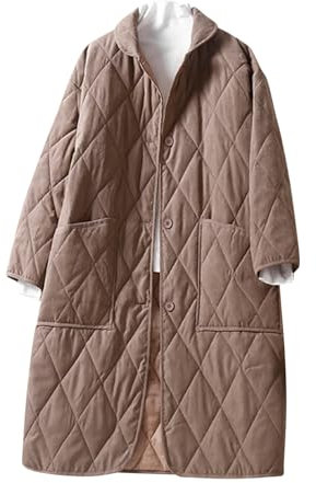 NSICBMNO Khaki Winter Long Puffer Coats Lightweight Quilted Jacket Padded Jacket Knee Length Coat Lapel Collar Button Up Cardigans Long Puffer Coat Warm Coats