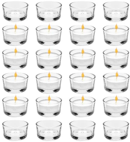 24 PCS Photophore Verre Transparent, Porte-Bougie Chauffe-Plat 4,5 cm de Diamètre, pour la Décoration de Table à la Maison, pour le Mariage, Verre de Bougie Décoratif