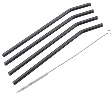 Fackelmann Cannucce in vetro, set da 4 pezzi con spazzola per la pulizia, acciaio inox di alta qualità, grigio chiaro, riutilizzabili e lavabili in lavastoviglie