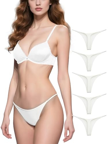 Avondii G String perizoma da donna in cotone, biancheria intima sexy da donna, senza cuciture, traspirante, Invisible da donna, confezione da 5, bianco, S