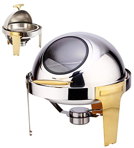 Roll Top Chafing Disk Buffet Set, Rostfritt stål Chafer Buffet Varmare spis for Catering Party Bröllopsmiddag Servering, Guld(Gold)