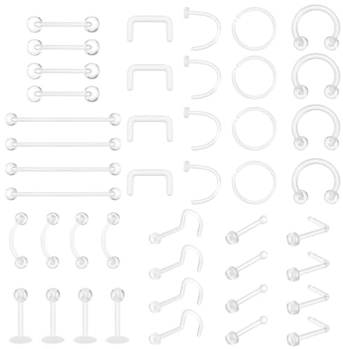 Tucnoeu 44 piercings de plástico para OP Retainers Set acrílico nasal inferior piercing para nariz, cejas, labios y ombligo