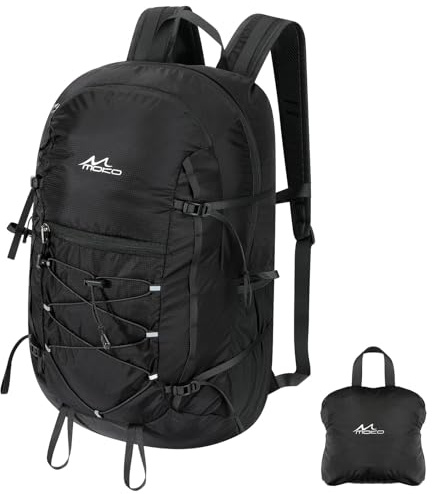 MoKo Sac à Dos de randonnée, Sac à Dos de Camping de Grande capacité 40L avec Poches Multiples, Sac à Dos de Voyage résistant à la déchirure pour Hommes et Femmes,Sac à Dos randonnée Pliable, Noir