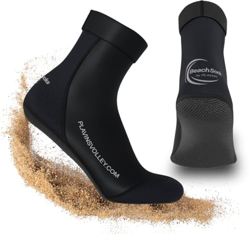 PLAVINS Beachsocks – Calcetines de playa de diseño profesional para deportes en la playa, voleibol de playa, fútbol, tenis, Negro , S