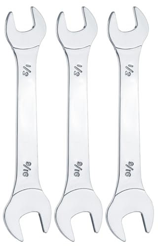 sourcing map 3pcs Double Open End Thin Wrench Set 1/2 × 9/16 SAE Super Thin Small Flat Head Wrench Mirror Polished Open Ended Spanner for Automotive Repair Furniture Assembly