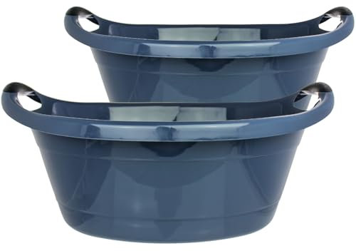 Set di 2 vasche per la biancheria, 15 litri, colore blu, Made in EU, con manici, 50 x 38 x 18 cm