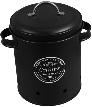 Mobestech Black Iron Garlic Onion Potato Storage Container Lid – Stable Flat Bottom Vegetable Holder for Kitchen – Multi-Purpose Organizer for Snacks Fruits Eggs