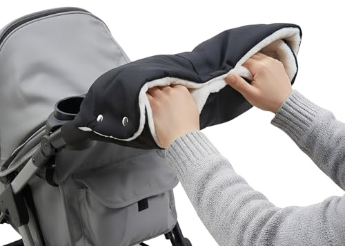 Guanti Passeggino Scaldamani per Passeggino, guanto Carrozzina con Interno in Pile, impermeabile antivento, taglia universale per accessori pinverno Adatto per passegginos e carrozzina (1-Nero)
