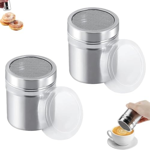 Spargizucchero in Acciaio Inox con Coperchio,2 pezzi Spargi Zucchero a Velo,Spargizucchero con Coperchio,Spargi Cacao in Polvere,per cacao,per zucchero a velo,sale,cacao,farina