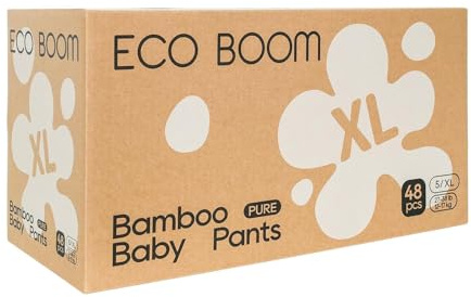 ECO BOOM Pannolini in bambù taglia 5 (12 – 17 kg), 48 pezzi – Pannolini ecologici per bambini, vegani e dermatologicamente testati, materiali a base vegetale