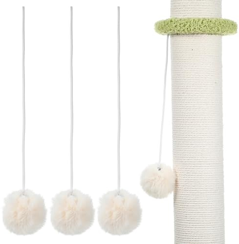 ULTECHNOVO 4 Palline Sostituibile Giocattolo per Gatti in Peluche con Campanello Gioco Interattivo da Appendere per Divertimento Sicuro a Maniglie o Mobili