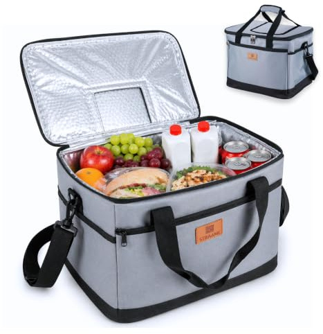 Straame 30L Cooler Bag, 30-Can Leakproof Foldable Cool Bag with Strap, Grey | 30L cooler bag with 5mm EPE foam, foil lining, wipe-clean inside, quick top access, side pockets and keeps hot/cold up to 8 h