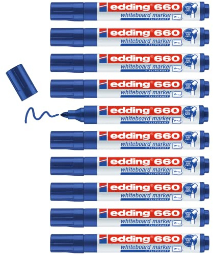 Edding 660-003 - 10 Marcadores para Pizarra Blanca - Punta Redonda 1,5-3mm - Azul