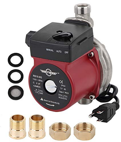 BOKYWOX 110V Food Grade Automatic Domestic Booster Pump NPT 3/4'' 120W Circulate Boost Pressure Water Pump for Solar Heater/Faucet Stainless Steel 304(RS15-9 SR) Red