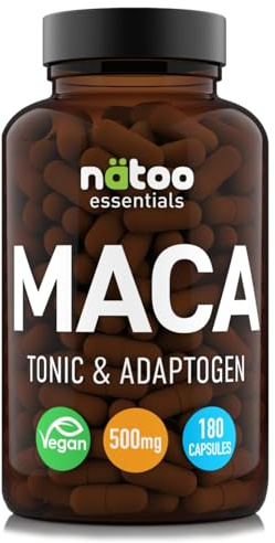 NÄTOO Essentials Maca 500mg 180 CPS Vegetali - Integratori Stanchezza con Maca Peruviana delle Ande (Ginseng Peruviano), Maca Forte con proprietà tonico adattogene, radice di Maca