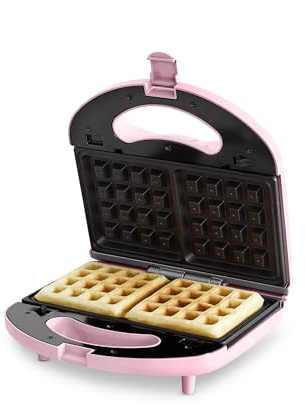 GreenLife Electric Waffle Sandwich Maker, Toaster, Panini Press with Healthy Ceramic Nonstick Plates, Perfect for Tuna Melts, Crispy Rice, Grilled Cheese, LED Indicator Light, PFAS-Free, Pink