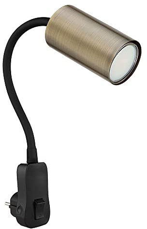etc-shop Steckerleuchte GU10 Steckdosenlampe mit Schalter Küche Steckdosenleuchte schwarz mit schwenkbarem Spot, altmessing, Schwanenhals, GU10 Fassung, LxBxH 32x5,5x43cm