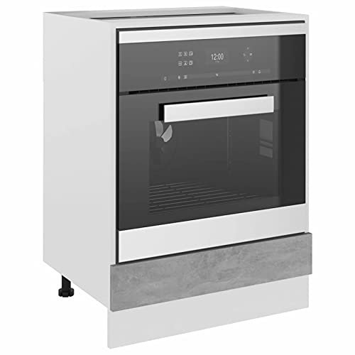 Tidyard Herdumbauschrank Aufbewahrungsschrank Küchenschrank Ofenschrank Backofenschrank Herdschrank Küchenzeile Küchenmöbel Backofen Betongrau 60 x 46 x 81,5 cm (B x T x H) Spanplatte