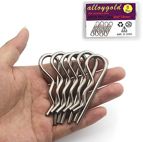 Alloygold 8Pcs Heavy Duty Hitch Pins Clip R Clips Cotter Pins, Stainless Steel Spring Retaining Wire Hair Pins, Large for Trailer Tractors Mower Carts Truck Pin Clip,Strong Spring Tension M4x78mm