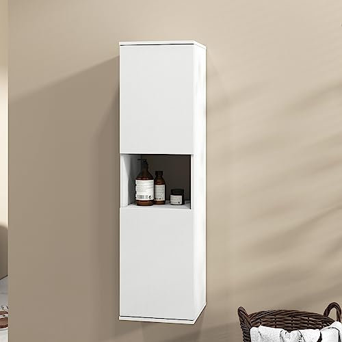 White Floor Standing Tall Bathroom Storage Cabinet with Adjustable Shelf,Linen Tower Bath Cabinet Wall Mounted Cupboard For Living Room,Bedroom,Hallway (Style 5)