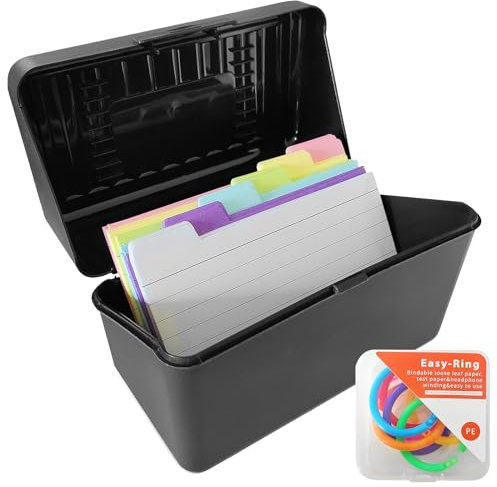 Lernkarteibox, Karteikarten Box Enthält 150 6-farbige Indizierte Haftnotizen, Loseblattkreise mit Box, für Schulsachen Büro Zuhause Lernen Notizen (Schwarz)