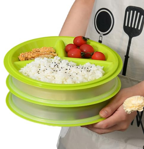 Sporgo Set 3 Mikrowellen Teller: Mikrowellengeschirr mit deckel Mikrowellenteller BPA-frei Wiederverwendbar, Mikrowellenfeste Frischhaltedose mit 3 Fach Aufteilung Deckel zum Erhitzen Einfrieren(C)