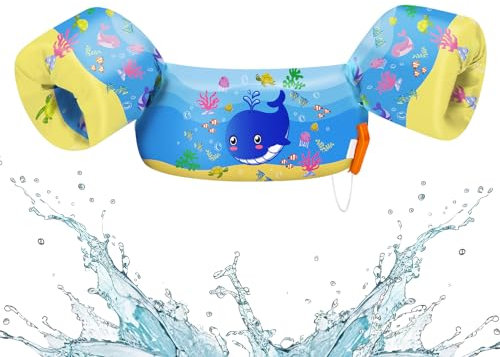 HeySplash Kinder Schwimmflügel, Cartoon Design 2-6 Jahre Kinder Schwimmreifen Sicher Kein Aufblasen Schwimmgürtel mit Sicherheitsverschluss für Jungen und Mädchen Schwimmtrainer, Blau Wal