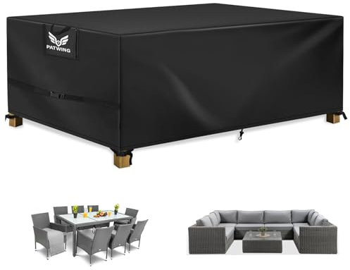 PATWING Copertura per Mobili da Giardino,Copertura Tavolo Esterno Impermeabile,Esterno Copritavolo Impermeabile Antivento Resistente allo Anti UV (Nero, 170 * 94 * 70cm(600D))