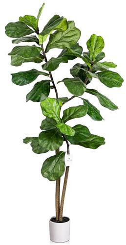 Leflos 150cm Künstlicher Pflanze Fiddle Blättern Feigenbaum Indoor, Tropischer Ficus pandurata Hance, Ficus Baum mit verstellbarem AST und Blättern, deko für Wohnzimmer, Büro, Fest & Party