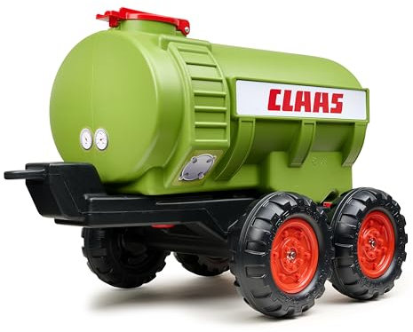 Falk Claas Kinder Anhänger mit Wassertonne I 30L Tank mit Wasserhahn & Streuer I Spielzeuganhänger kompatibel mit Trettraktor & Bagger I ab 3 Jahren.