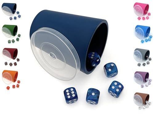 DiceCupFlex - Gobelet cube flexible avec couvercle et 5 cubes – Fabriqué en Allemagne (bleu foncé)
