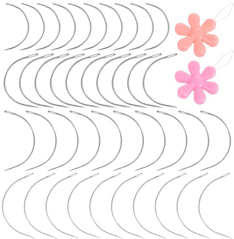 42 Stück Gebogene Nadeln Dünn, Polsternadeln Gebogen, Gebogene Nähnadel, Perücke C Gebogene Nadeln, Rund Leder Sattlernadel, Leder Nähen Nadel, Handnähnadeln Set mit 2 Nadeleinfädlern, 4 Größen