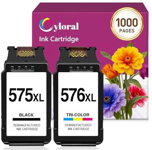 Cyloral PG-575XL CL-576XL Noir et Couleur pour Canon Pixma TR4755i TR4750i TR4751i TR4756i TS3550i TS3551i TS3750i TS3751i TS3752i Cartouche d'encre Remplacement pour Canon 575 XL 576 XL Imprimante