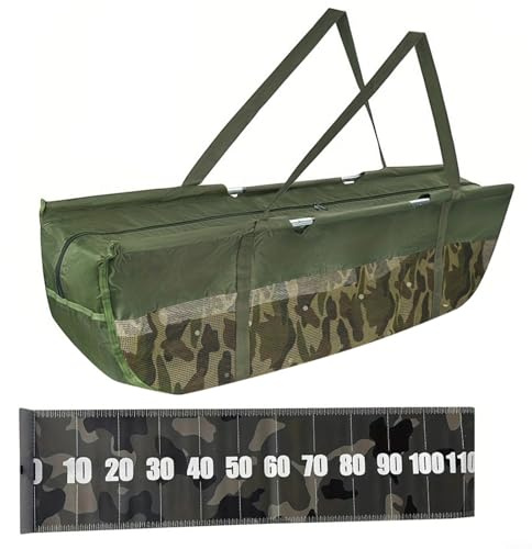 Entgoinggo Sac de pesée pliable pour poissons - 117 cm - Tissu Oxford imperméable - Règle de mesure de 30 cm de large - Pour gros bar, carpe - Vert, Voir image