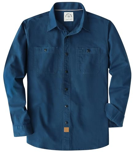 Dubinik® Camicia Uomo Chambray Lavoro Cotone Bottone Manica Lunga Due Tasche Casual