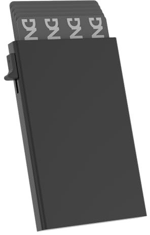 Tarjetero Automático Aluminio para Hombre y Mujer con Sistema de Extracción Lateral, Diseño Minimalista y Ligero con Bloqueo RFID. Protege tus Tarjetas de Crédito y de Visita, Capacidad para 8 (Negro)
