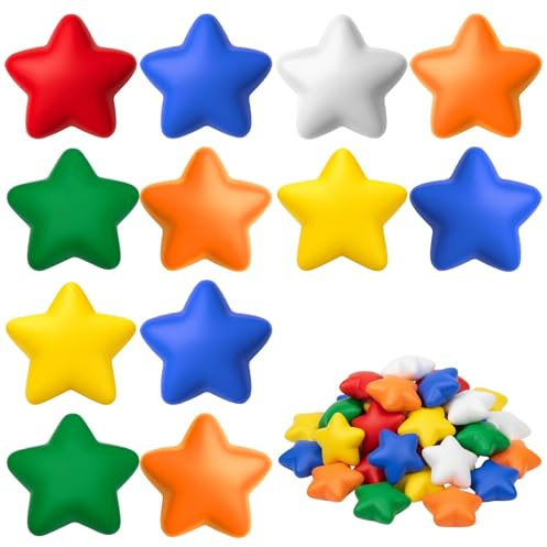 12 Pcs Stress Balls for Adults, Star-Shaped Stress Relief Toys, Fidget Ball for Kids and Adults, Hand Exercise Squeeze Toys for Anxiety Management, Office and Classroom Use, Random Colors (5x5x2 cm)