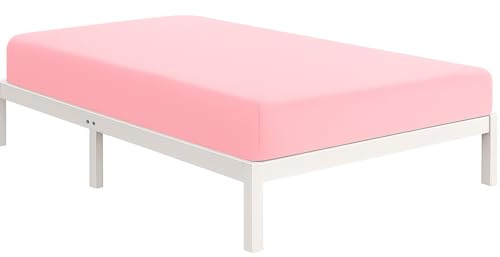 AIMANE Fitted Sheet Easy Care Wrinkle Resistant Single (90 × 190 cm) Pink Ultra Soft Luxury Microfiber