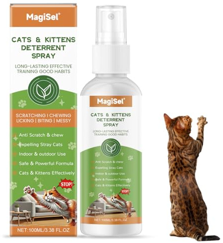 MagiSel Spray Repellente per Gatti, 100ml Repellente Gatti e Spray AntiGraffio per Gatti Divano Interni ed Esterni, Protezione del Divano e Mobili, Ideale per Casa e Giardino