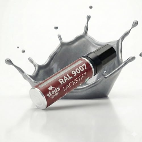 steda Lackstift RAL 9007 Grau-Aluminium – Ausbesserungsstift für Metall & Lack – kratzfest, schnell trocknend – 12 ml - Made in Germany