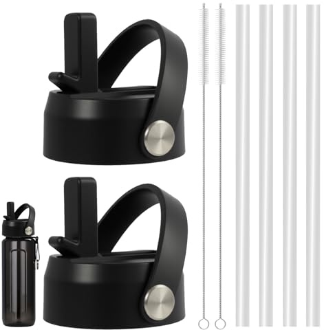 58mm Wide Mouth Straw Lid Water Bottle Lid Replacement with Carry Handle, Flip Top Drinking Cap Including Straws and Cleaning Brushes, Leak Resistant Accessory for Wide Mouth Reusable Bottles